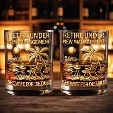 Load image into Gallery viewer, Personalized Whiskey Glass with Beach Scene Custom Name Gift for Retirement
