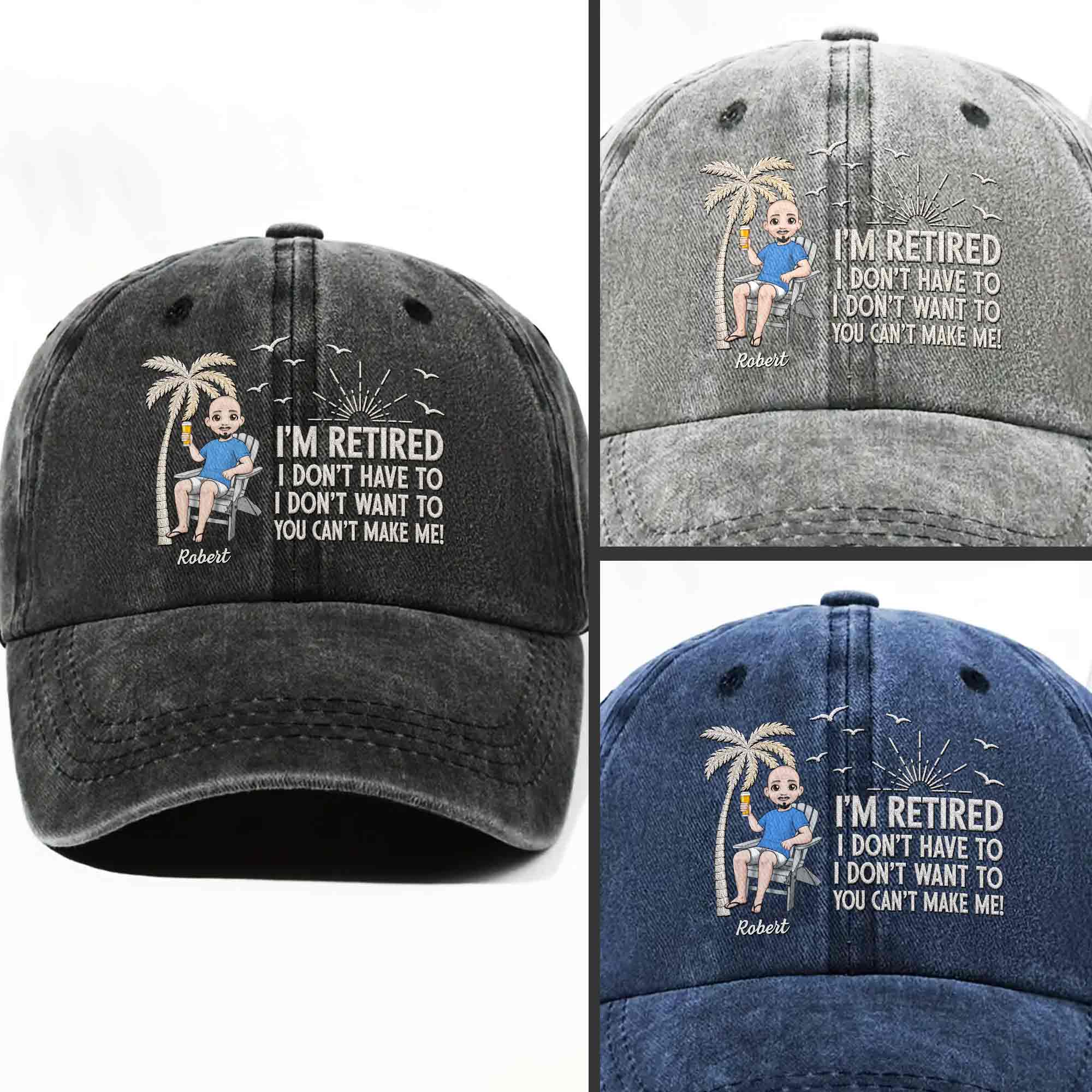 Personalized Washed Denim Cap Custom Retirement Gift for Dad