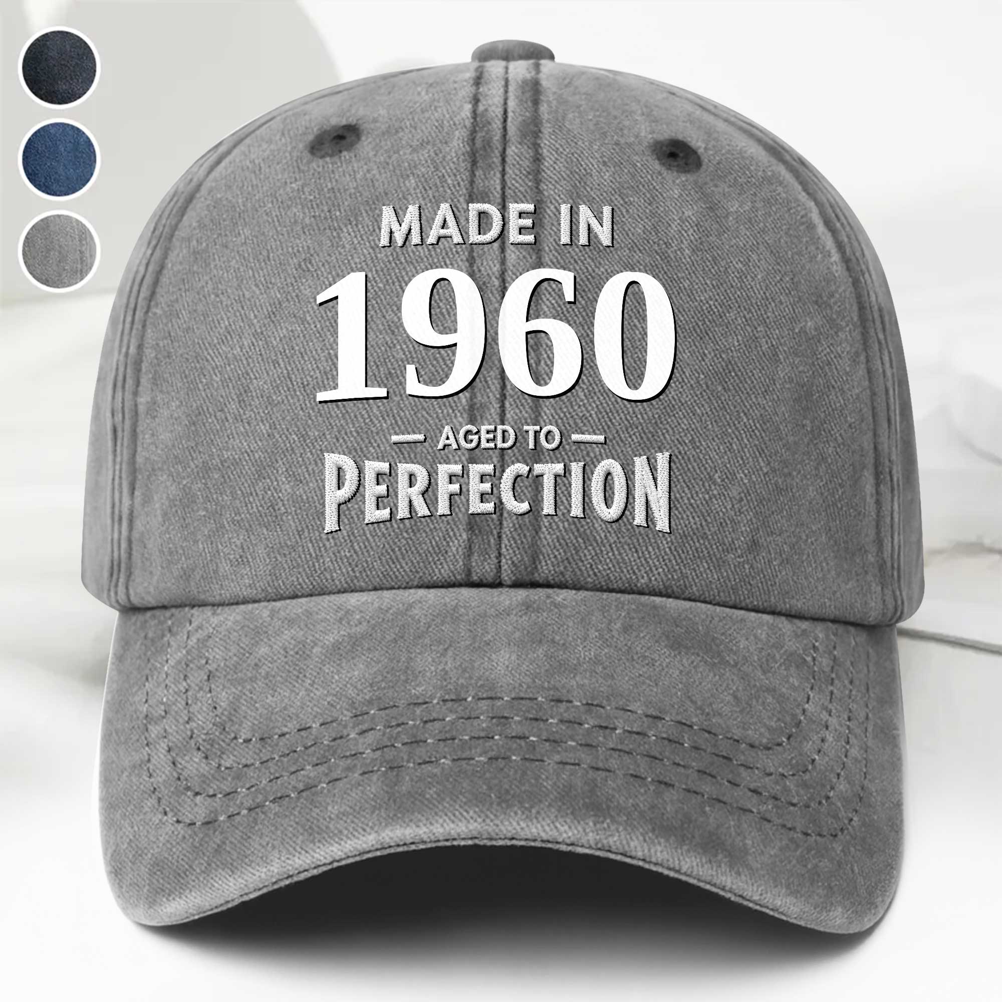 Personalized Vintage Washed Denim Cap Custom Year Gift for Dad