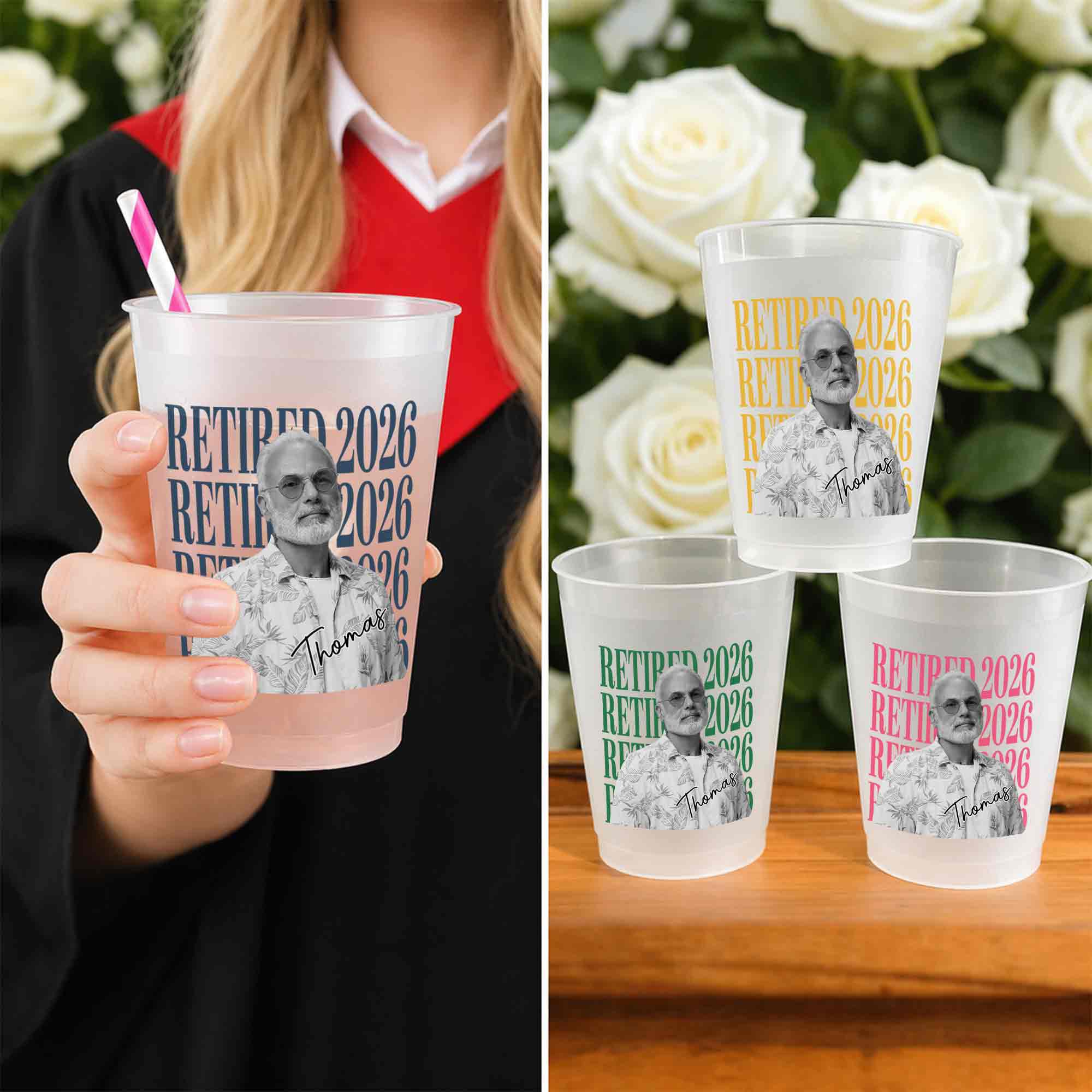 Personalized Frosted Cups Custom Name Photo Retirement Gift