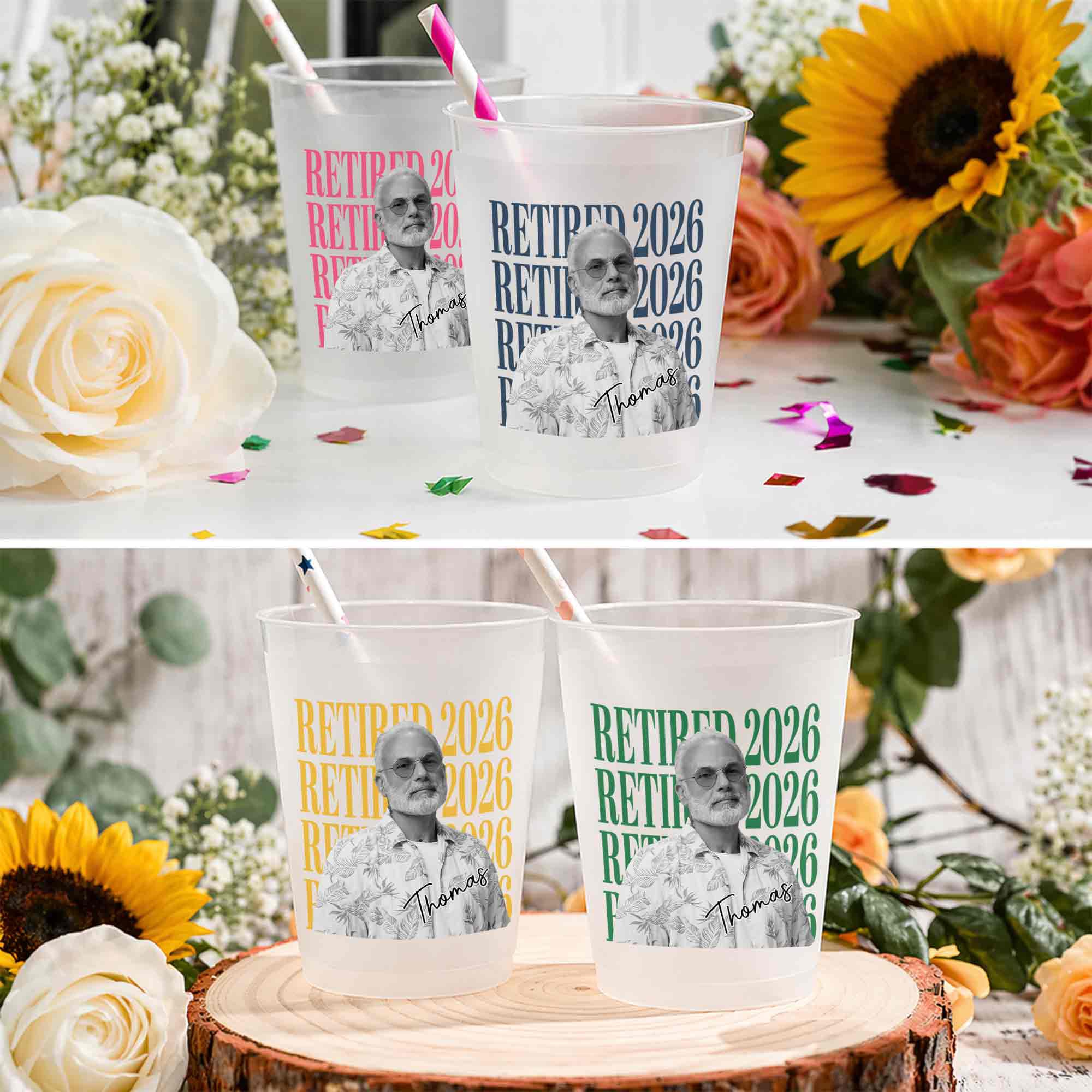 Personalized Frosted Cups Custom Name Photo Retirement Gift