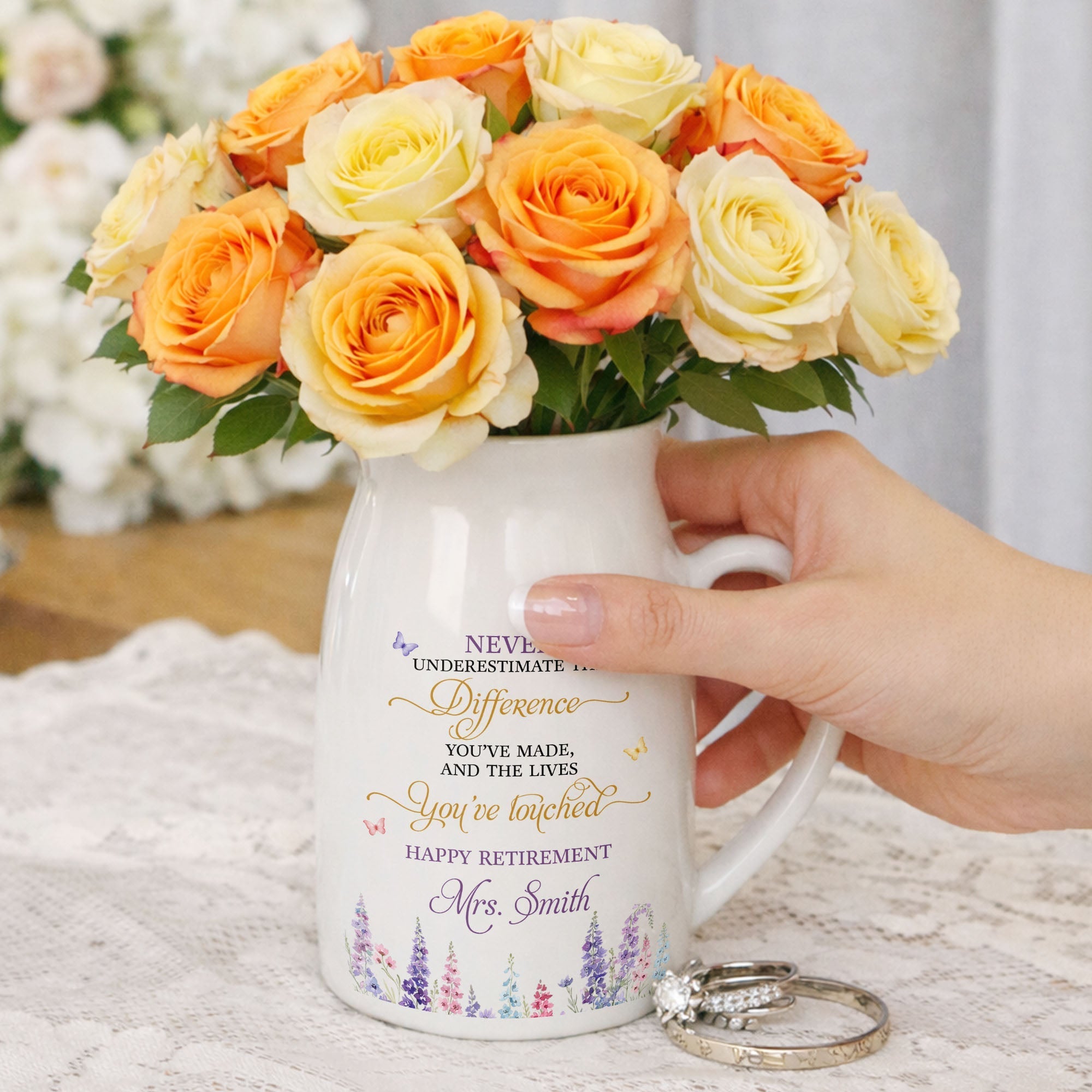 Personalized Ceramic Flower Vase Custom Retirement Gift