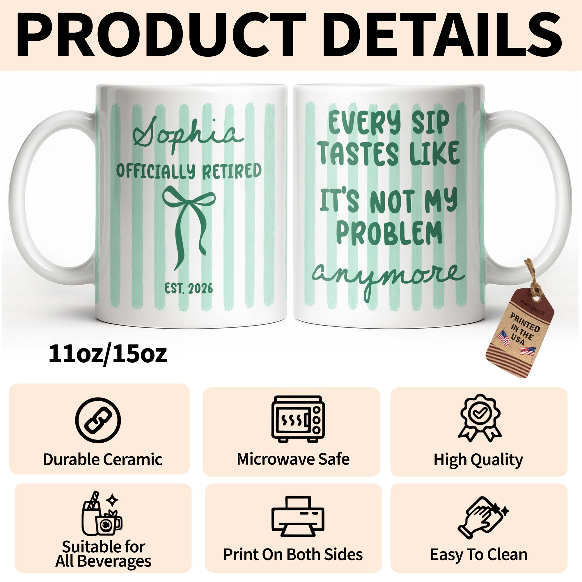 Personalized Coffee Mug for Retired Friends Custom Name Gift