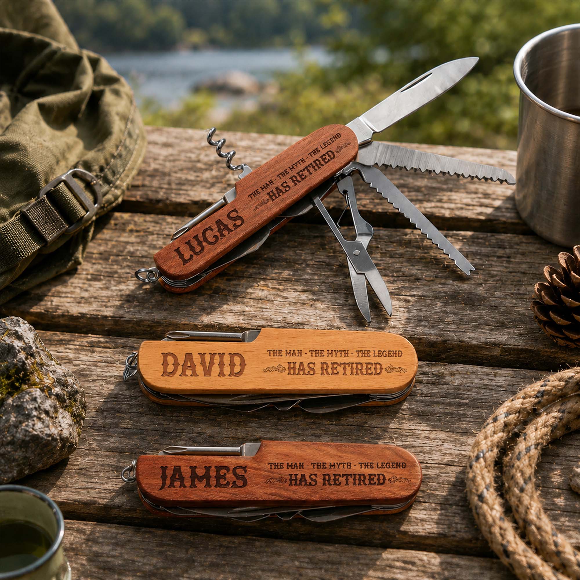 Personalized Wooden Multi Tool Custom Name Gift for Dad Retirement