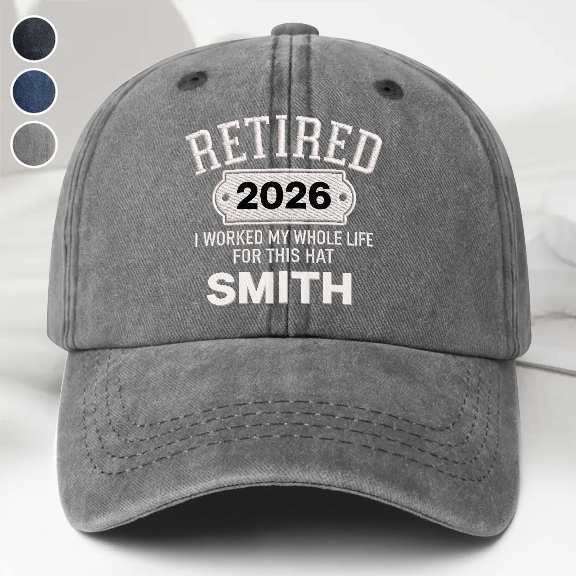 Personalized Washed Denim Cap Custom Name Retirement Gift