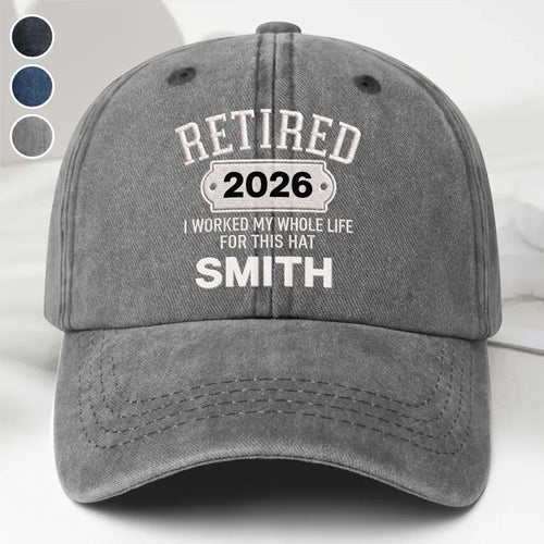 Personalized Washed Denim Cap Custom Name Retirement Gift