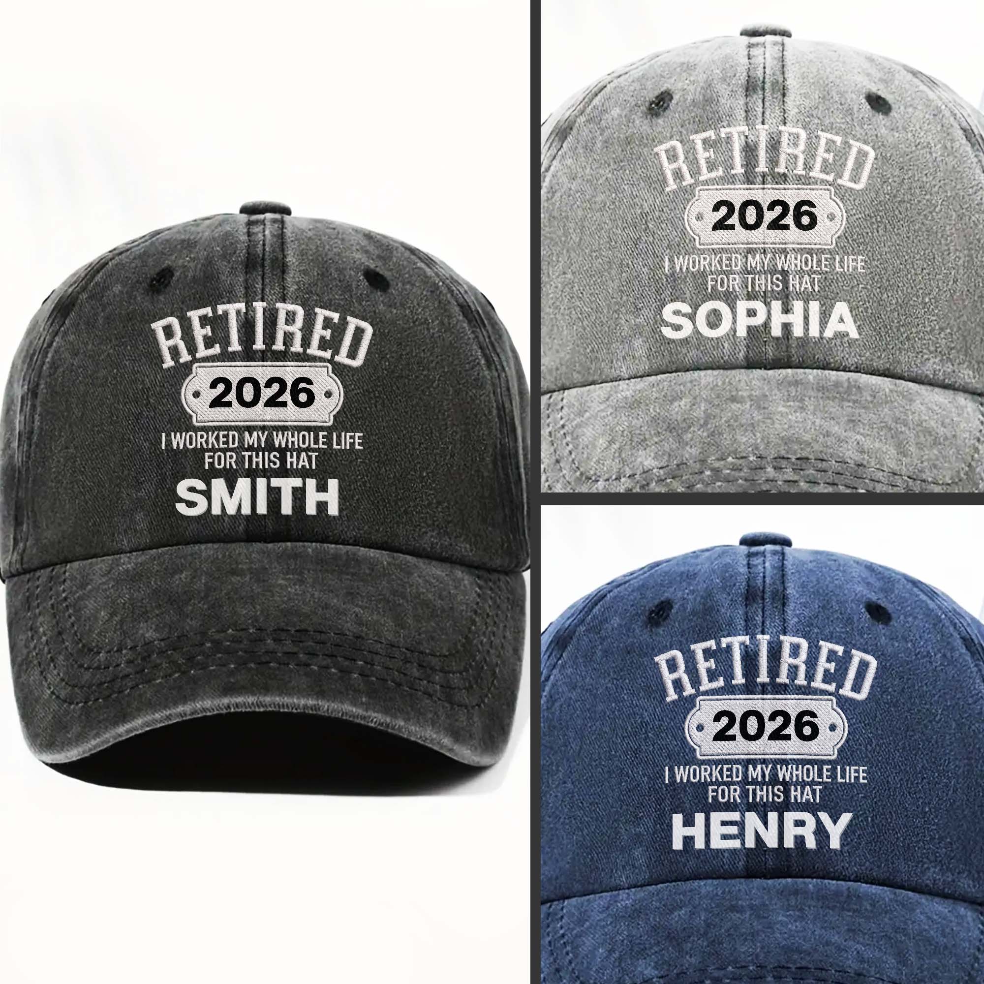 Personalized Washed Denim Cap Custom Name Retirement Gift