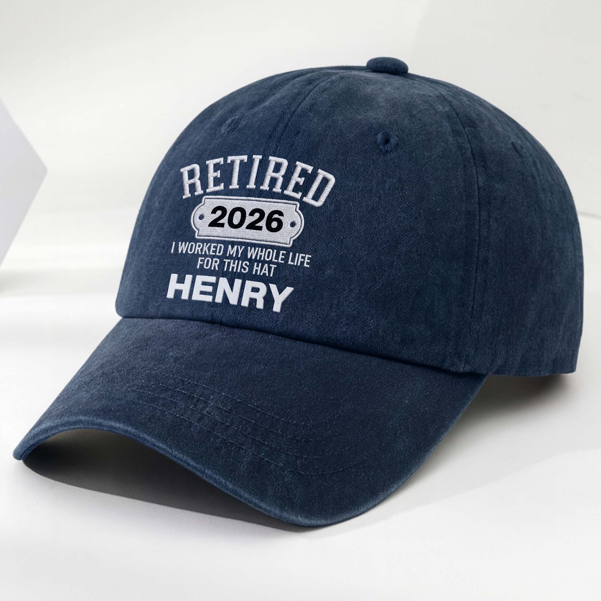 Personalized Washed Denim Cap Custom Name Retirement Gift