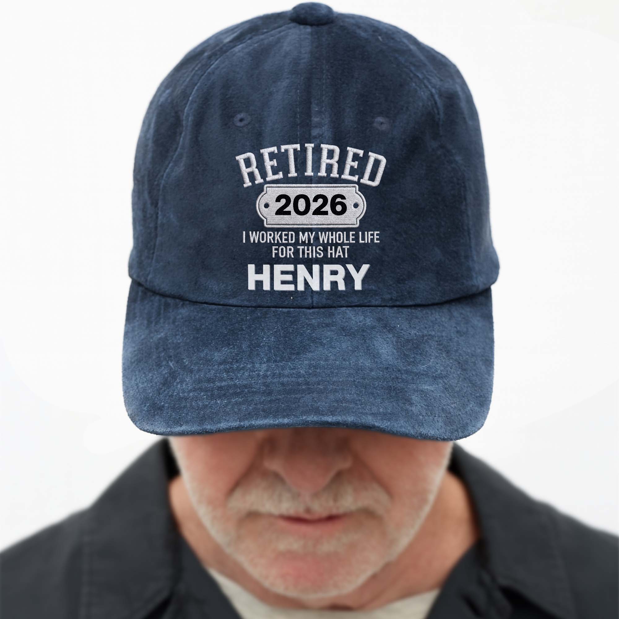 Personalized Washed Denim Cap Custom Name Retirement Gift