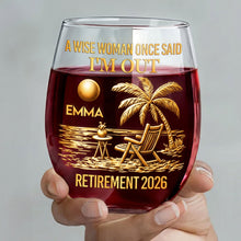 Load image into Gallery viewer, Personalized Stemless Wine Glass Beach Chair Retirement Gift
