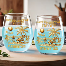 Load image into Gallery viewer, Personalized Stemless Wine Glass Beach Chair Retirement Gift
