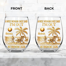 Load image into Gallery viewer, Personalized Stemless Wine Glass Beach Chair Retirement Gift
