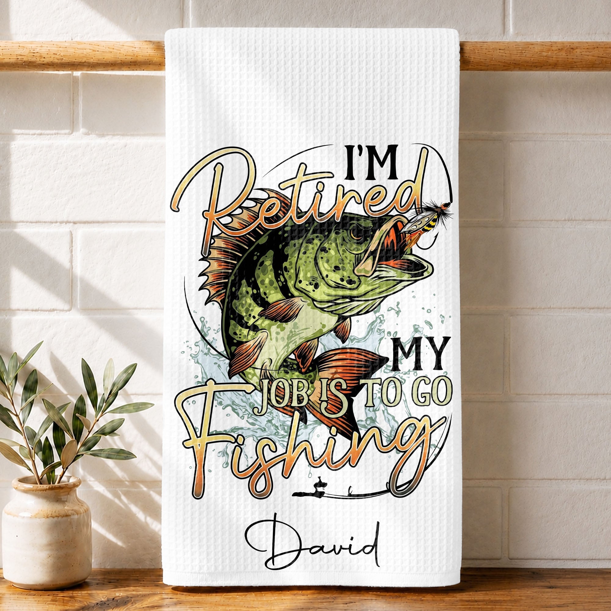 Personalized Fishing Kitchen Towel Custom Name Gift for Dad