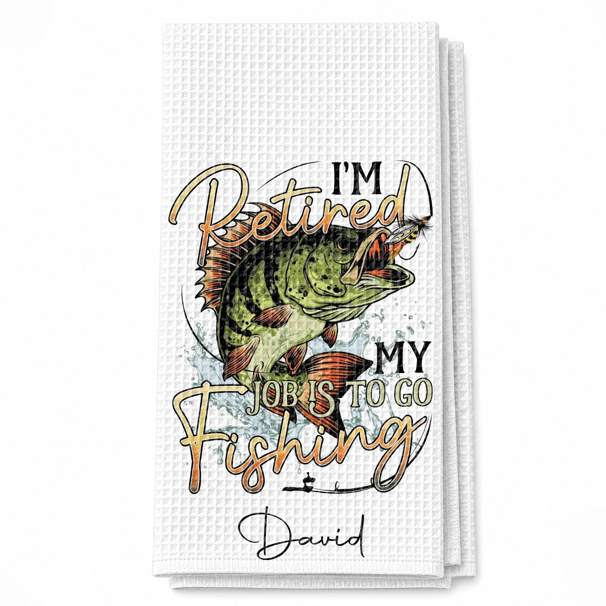 Personalized Fishing Kitchen Towel Custom Name Gift for Dad