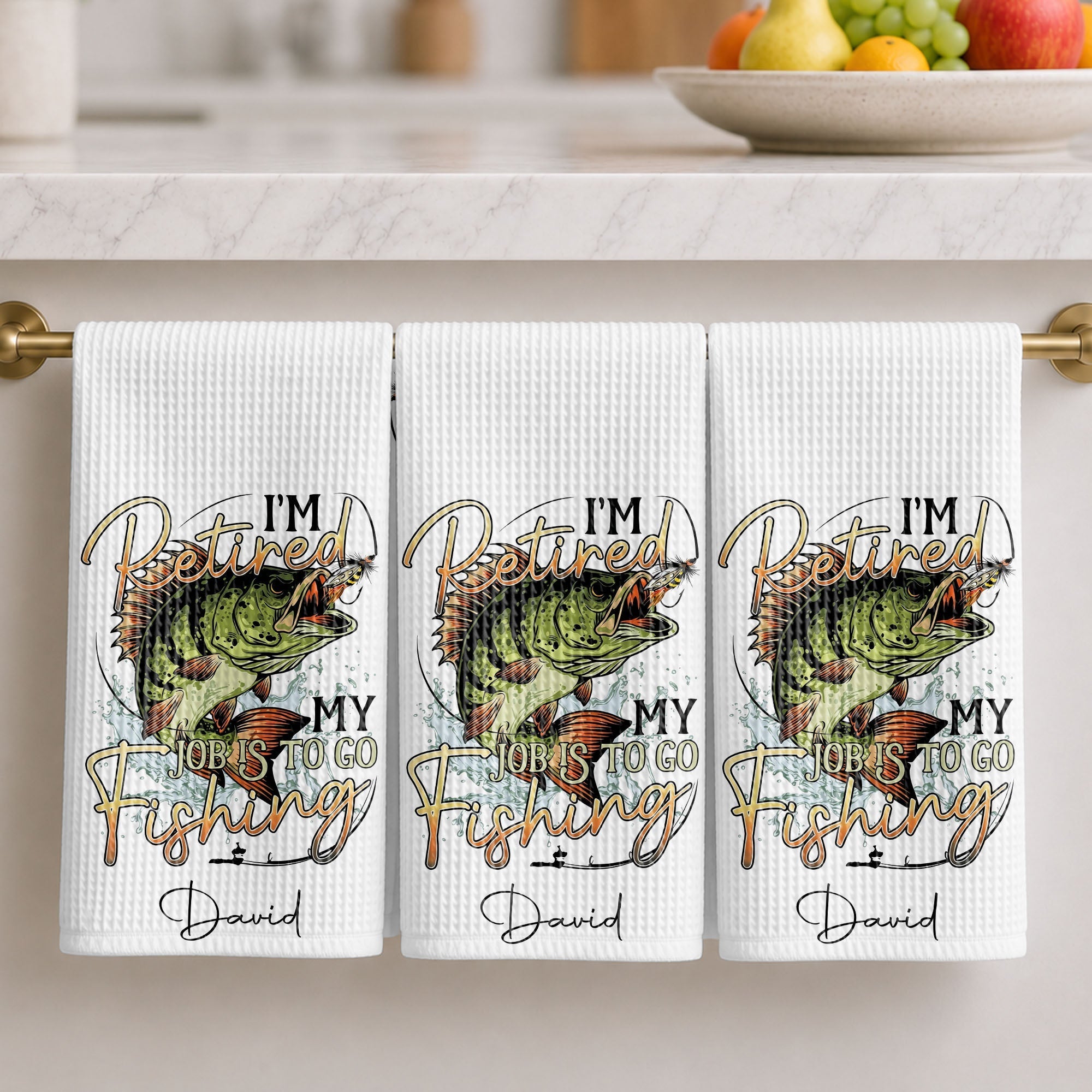 Personalized Fishing Kitchen Towel Custom Name Gift for Dad