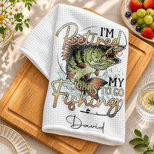 Load image into Gallery viewer, Personalized Fishing Kitchen Towel Custom Name Gift for Dad
