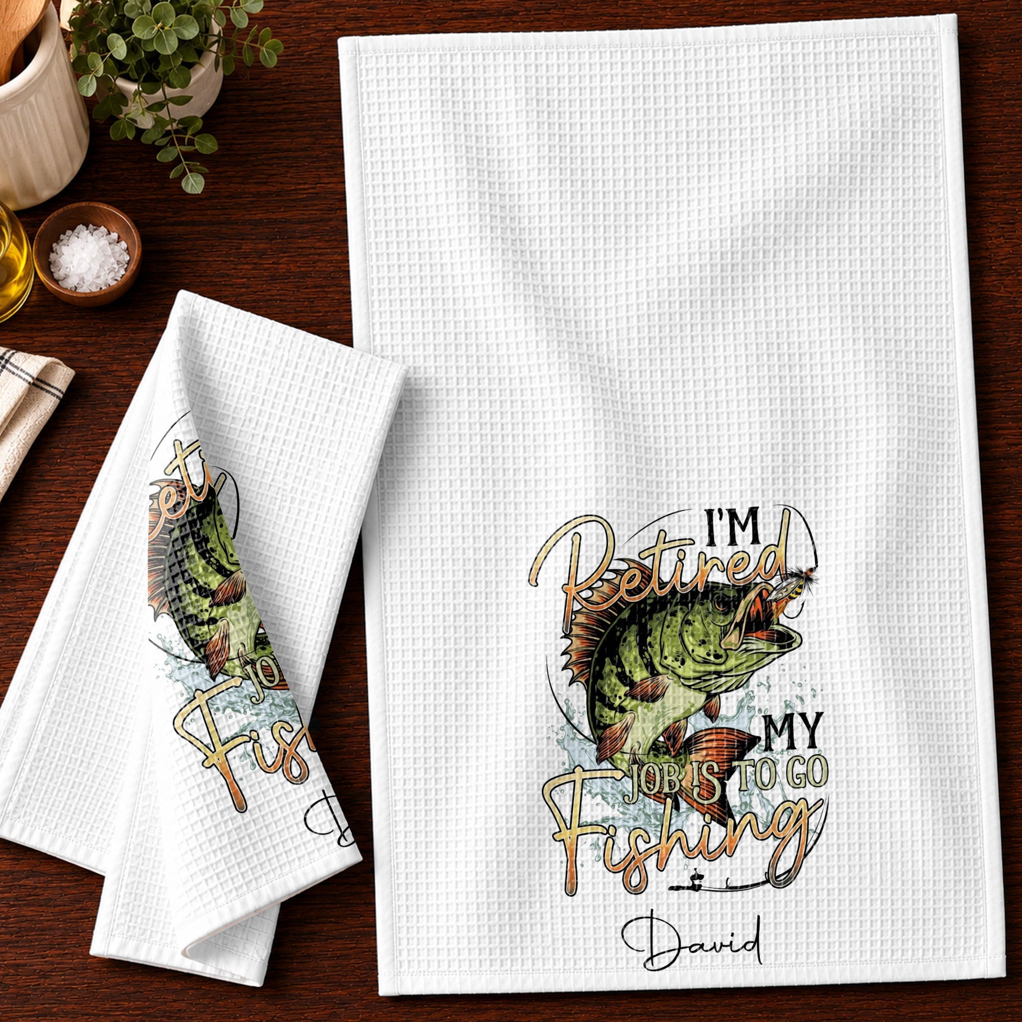 Personalized Fishing Kitchen Towel Custom Name Gift for Dad