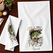 Load image into Gallery viewer, Personalized Fishing Kitchen Towel Custom Name Gift for Dad
