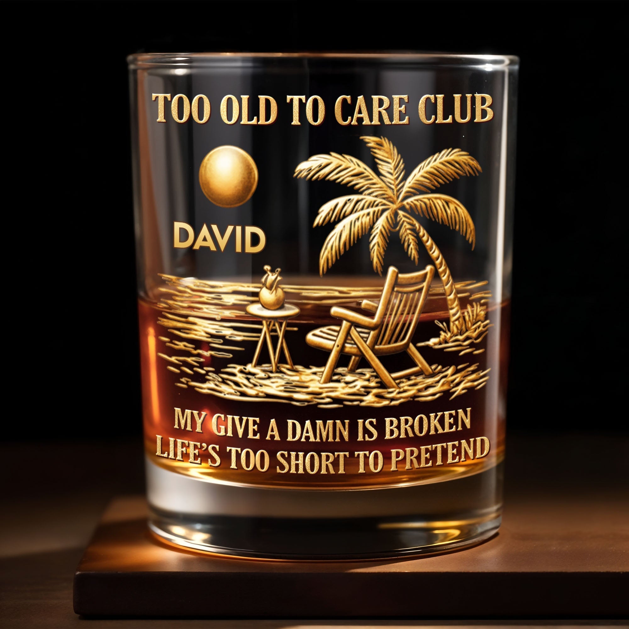 Personalized Custom Whiskey Glass with Palm Tree Design Gift for Dad