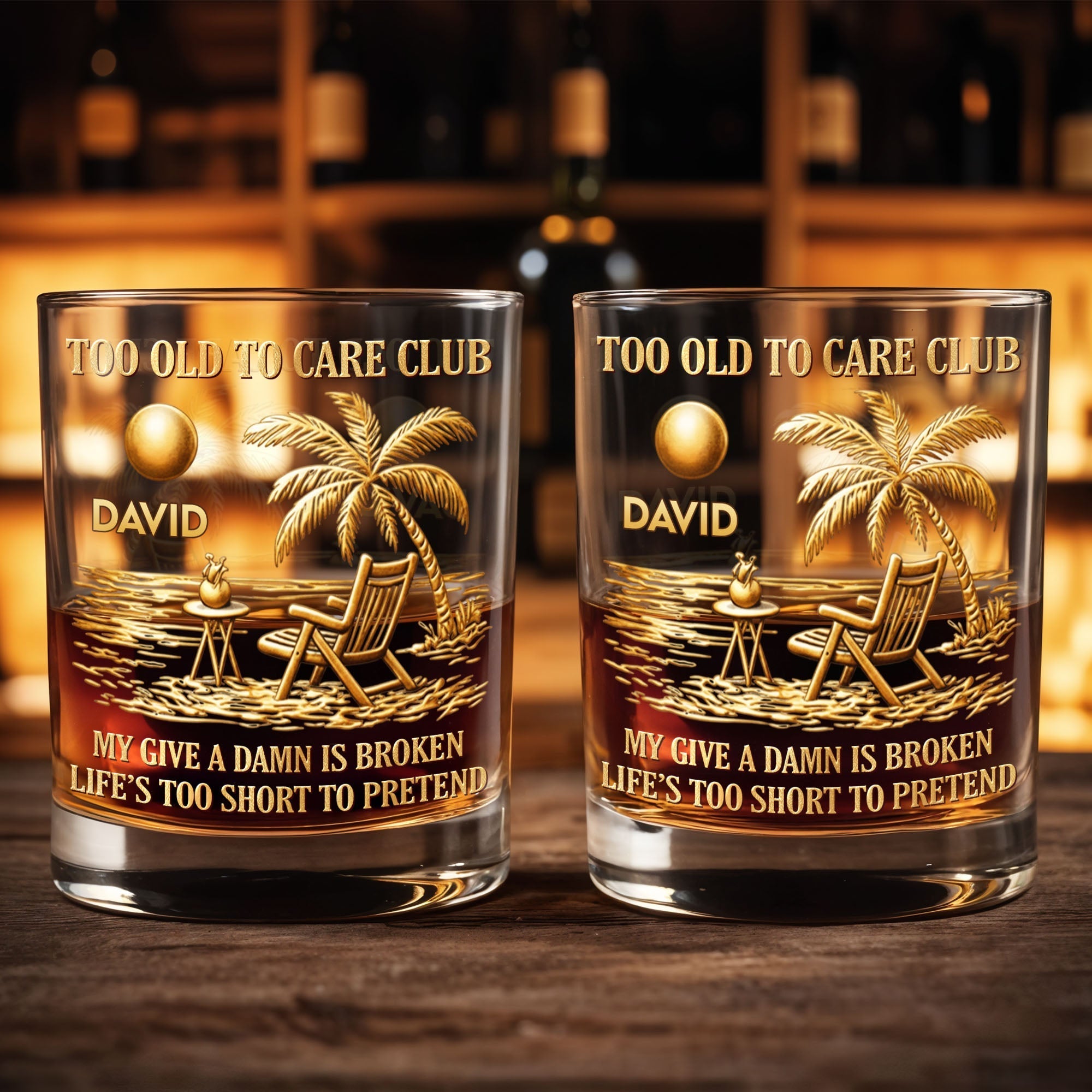 Personalized Custom Whiskey Glass with Palm Tree Design Gift for Dad