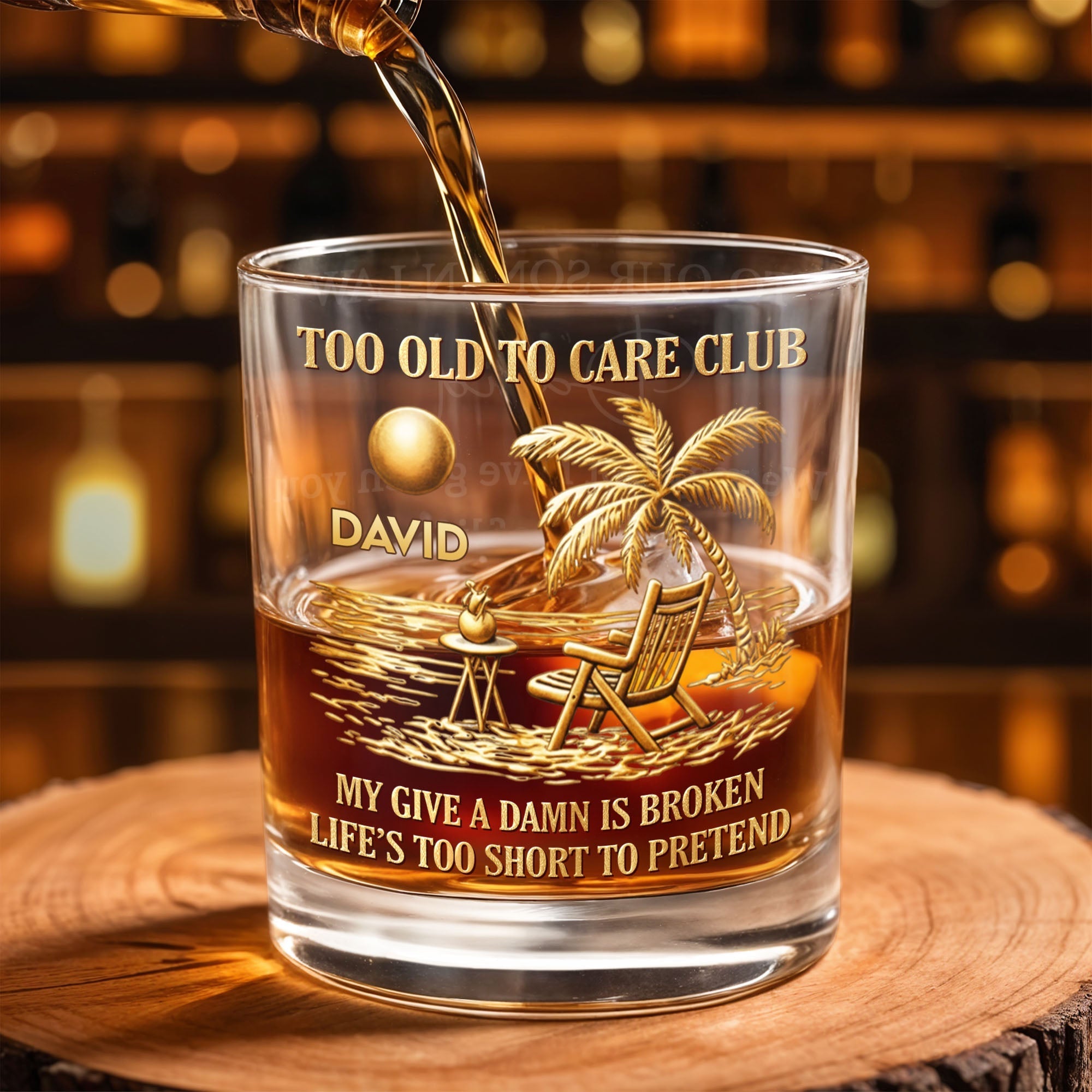 Personalized Custom Whiskey Glass with Palm Tree Design Gift for Dad