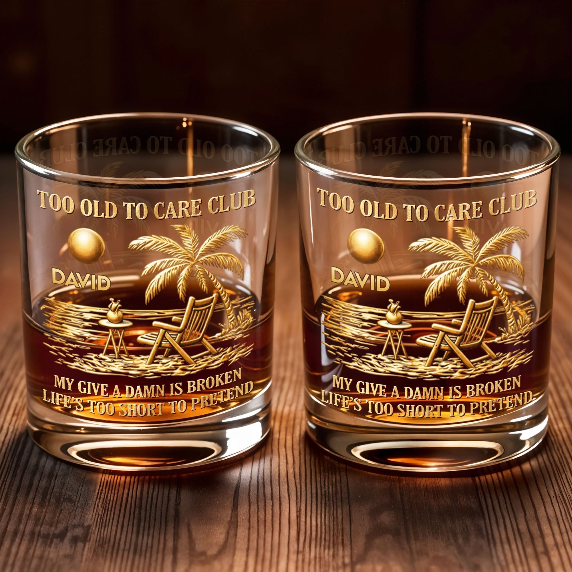 Personalized Custom Whiskey Glass with Palm Tree Design Gift for Dad