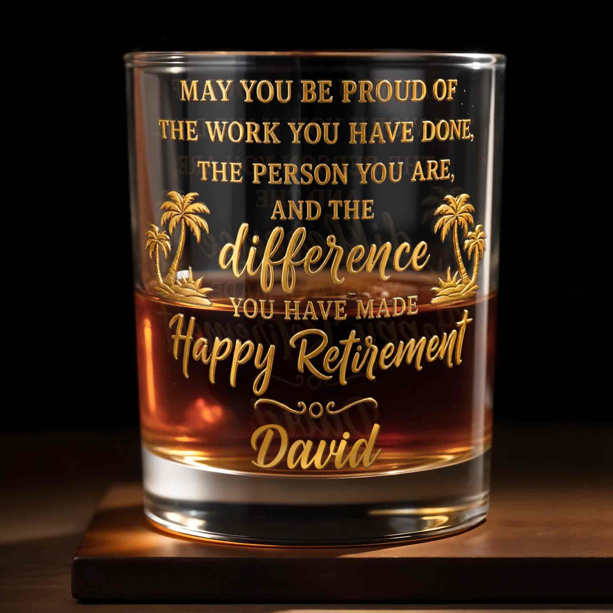 Personalized Custom Whiskey Glass with Palm Trees Gift for Retirement