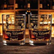 Load image into Gallery viewer, Personalized Custom Whiskey Glass with Palm Trees Gift for Retirement
