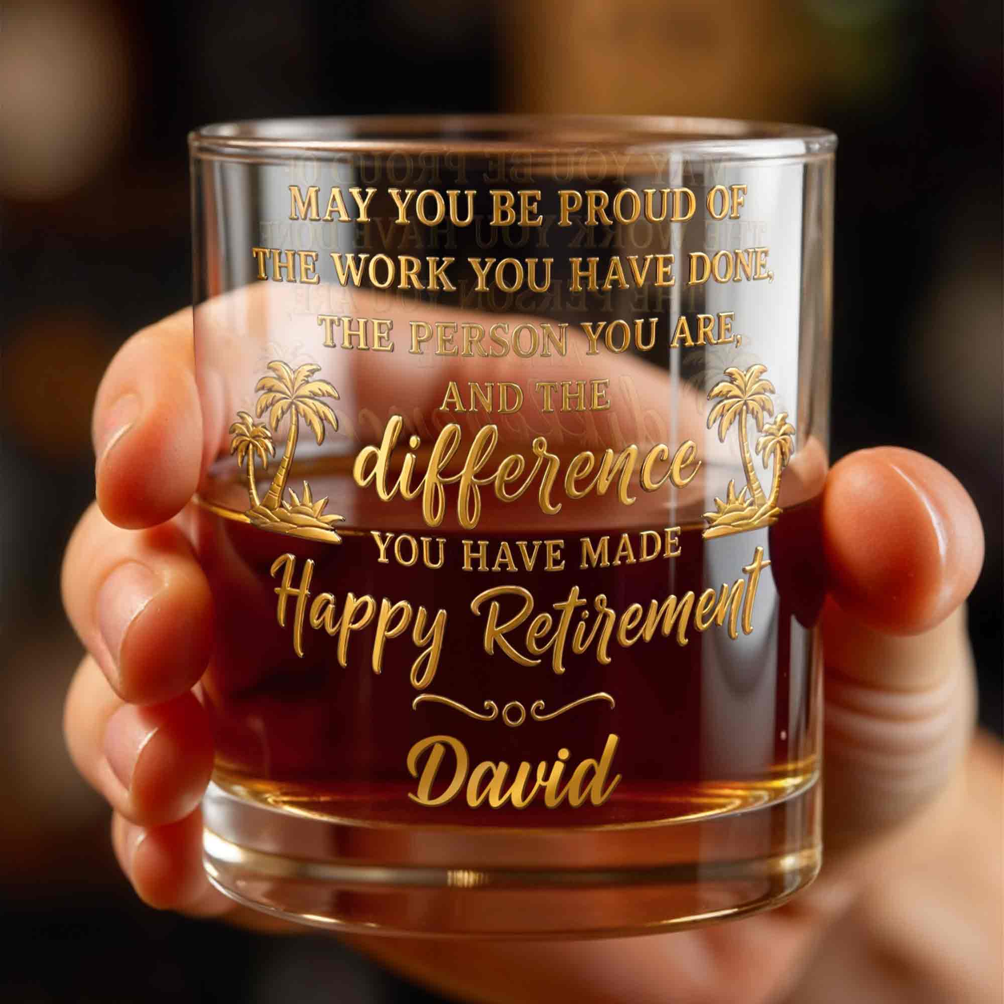 Personalized Custom Whiskey Glass with Palm Trees Gift for Retirement