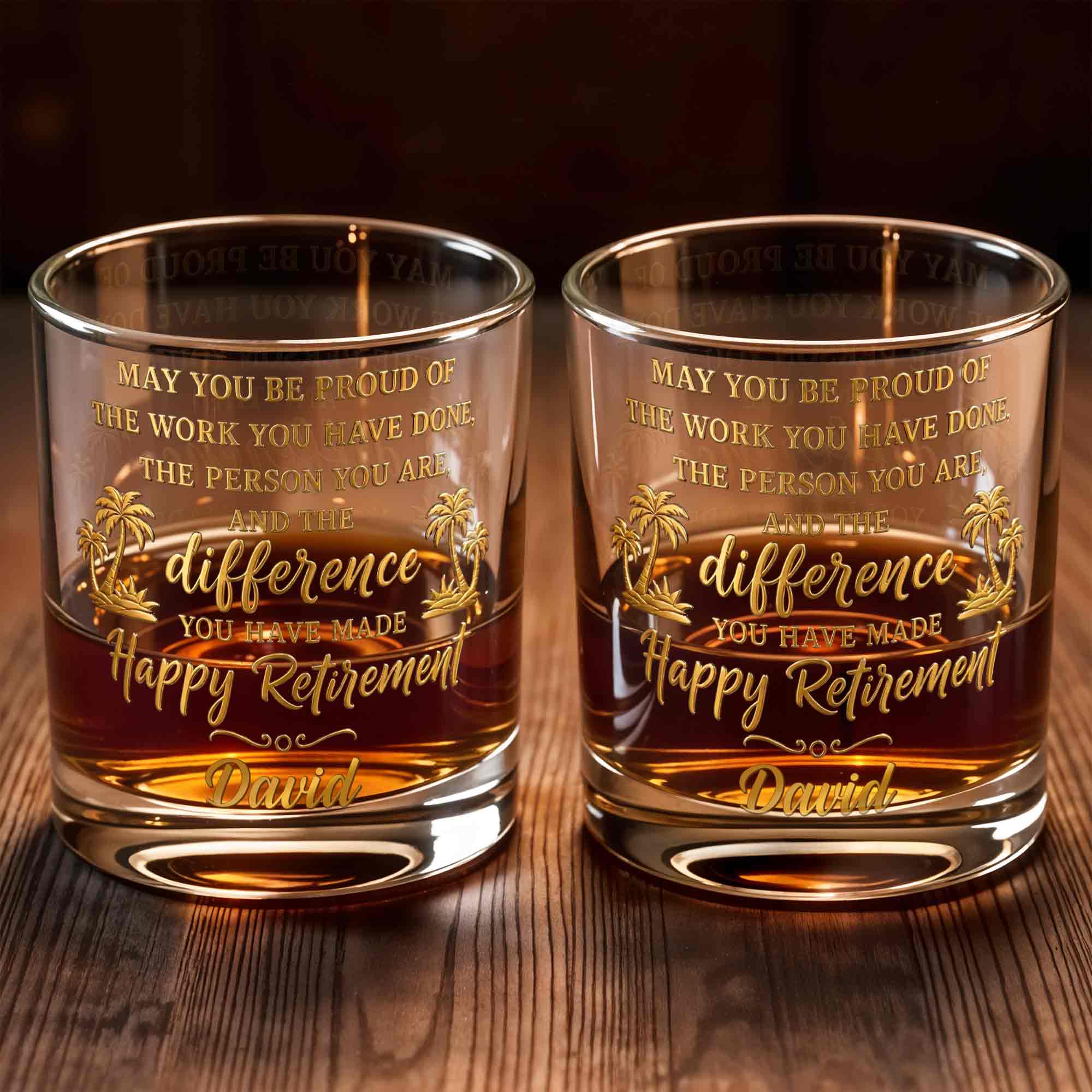 Personalized Custom Whiskey Glass with Palm Trees Gift for Retirement