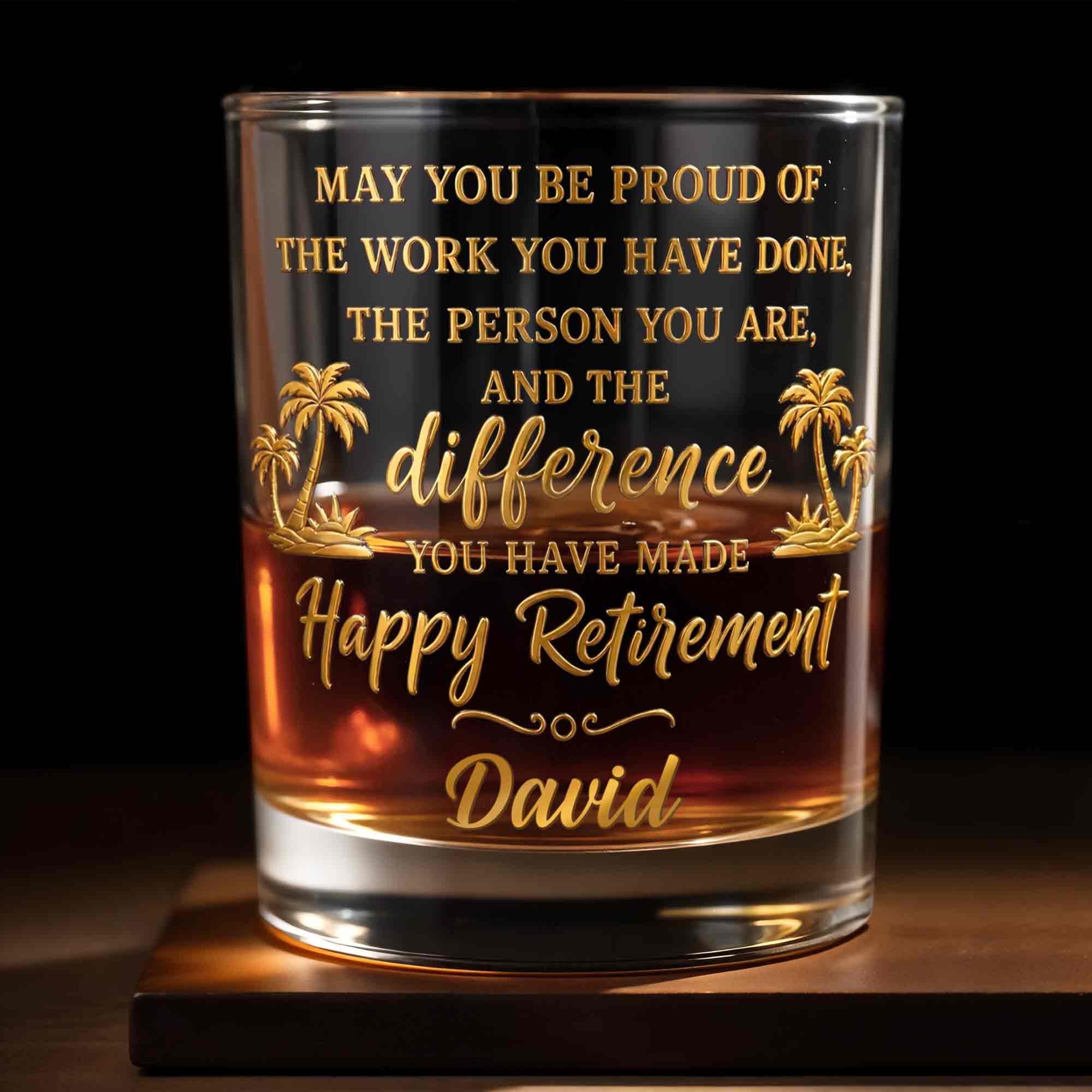 Personalized Custom Whiskey Glass with Palm Trees Gift for Retirement