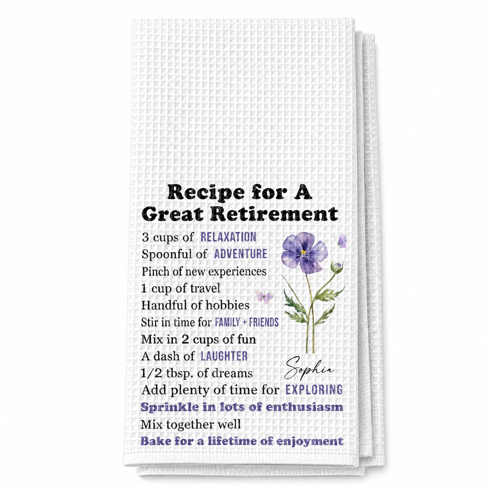 Personalized Kitchen Towel Custom Birth Month Flower Retirement Gift