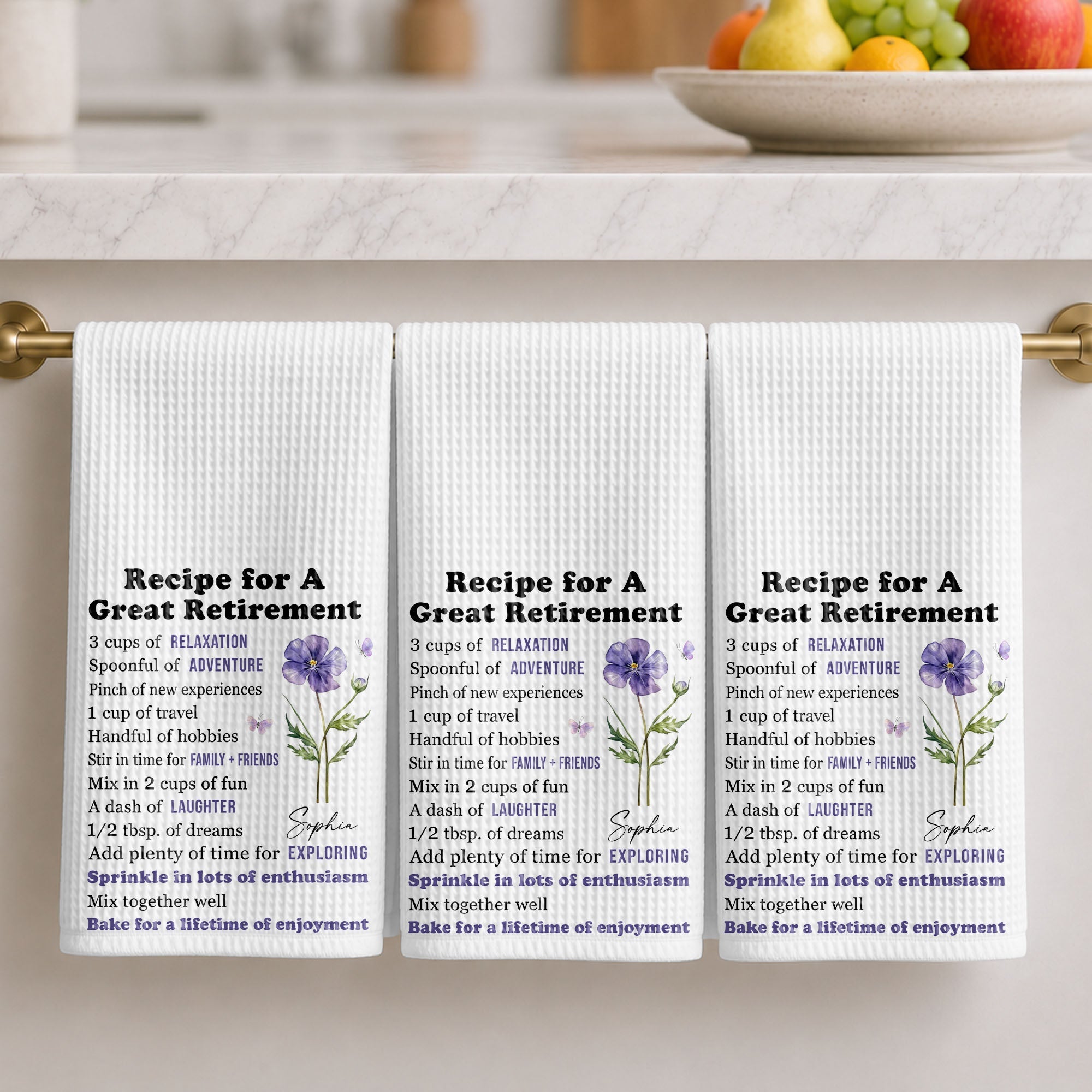 Personalized Kitchen Towel Custom Birth Month Flower Retirement Gift