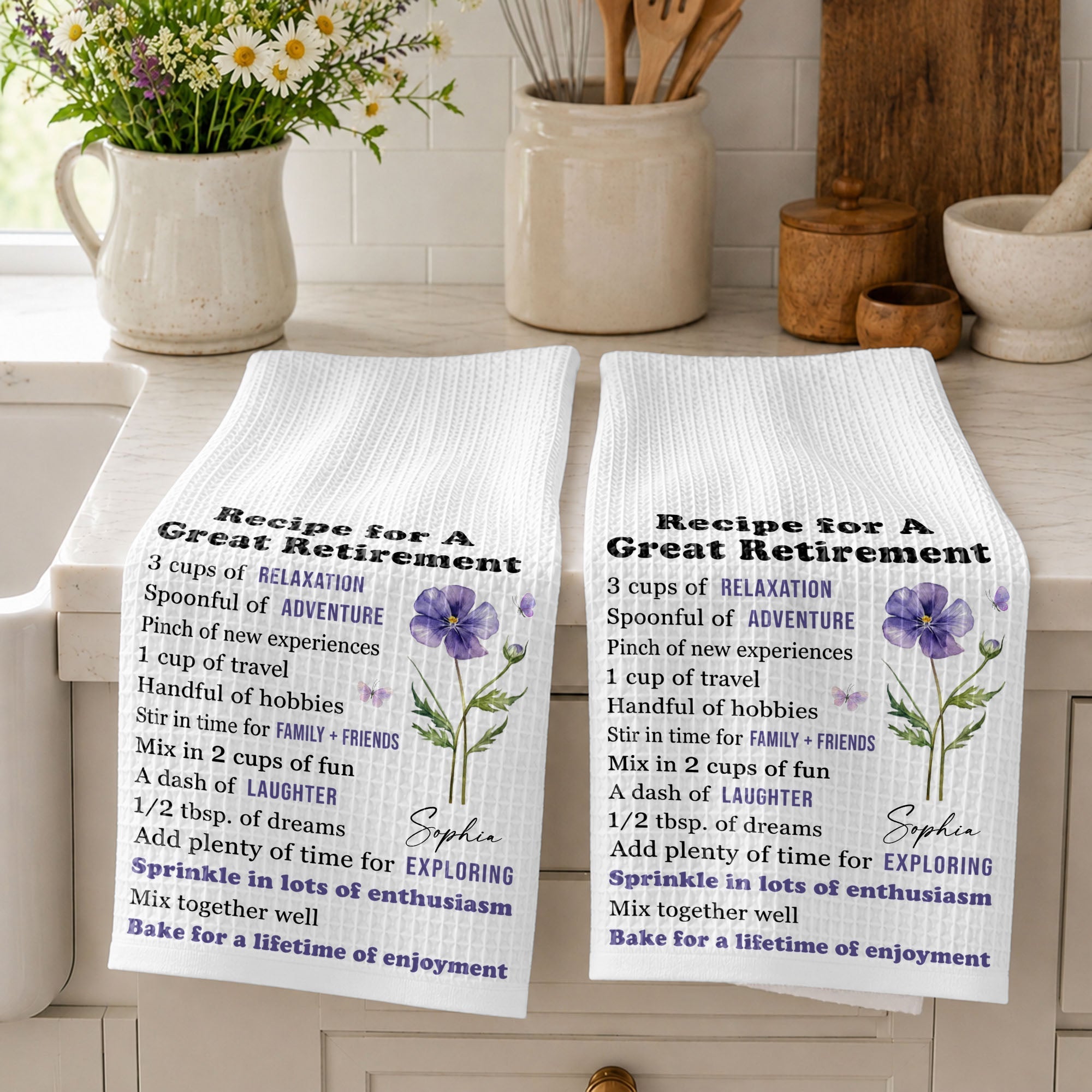 Personalized Kitchen Towel Custom Birth Month Flower Retirement Gift