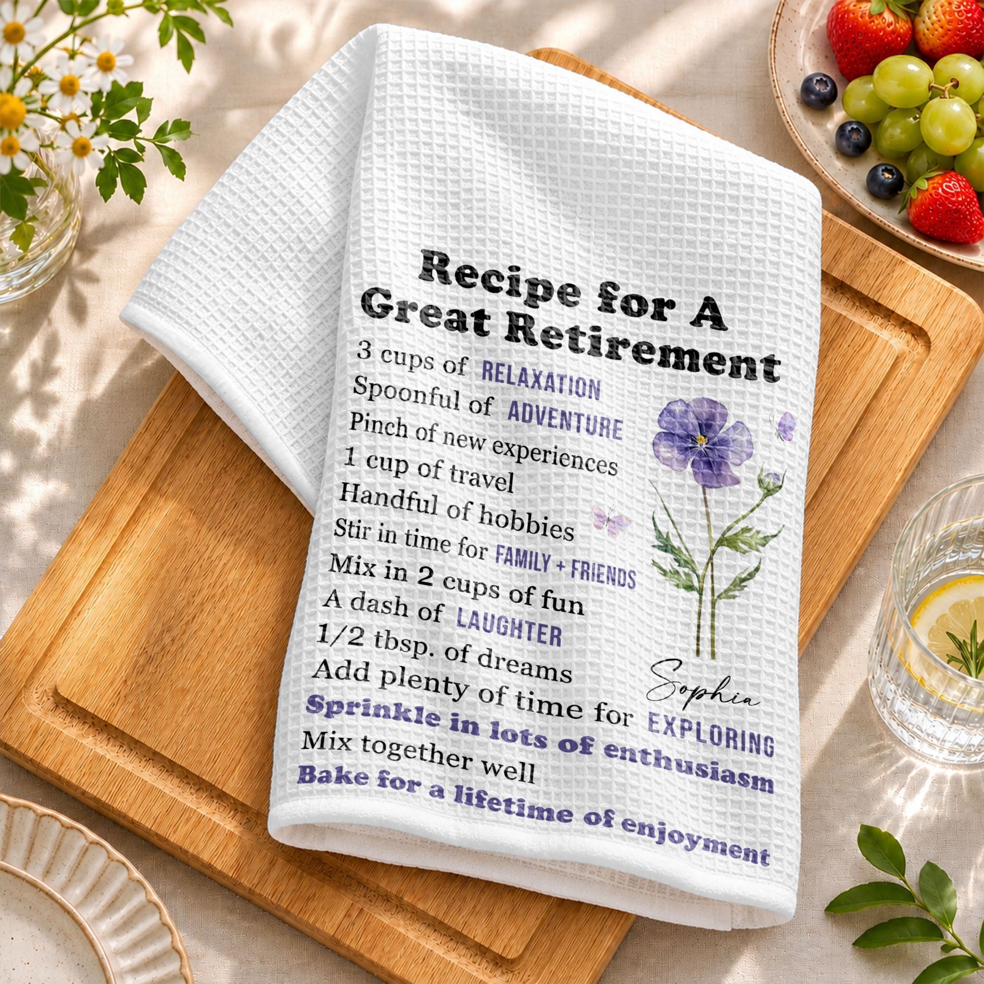 Personalized Kitchen Towel Custom Birth Month Flower Retirement Gift