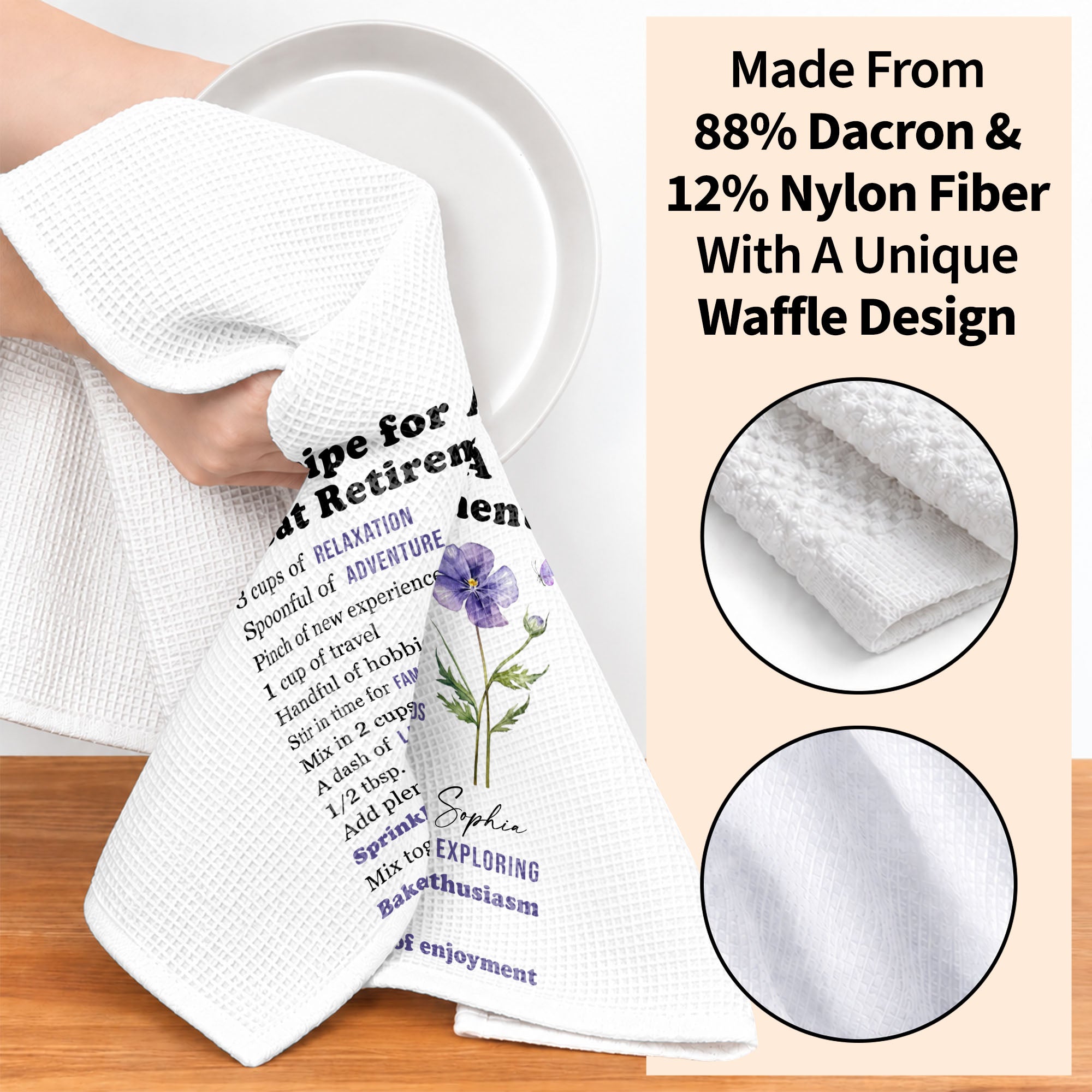 Personalized Kitchen Towel Custom Birth Month Flower Retirement Gift