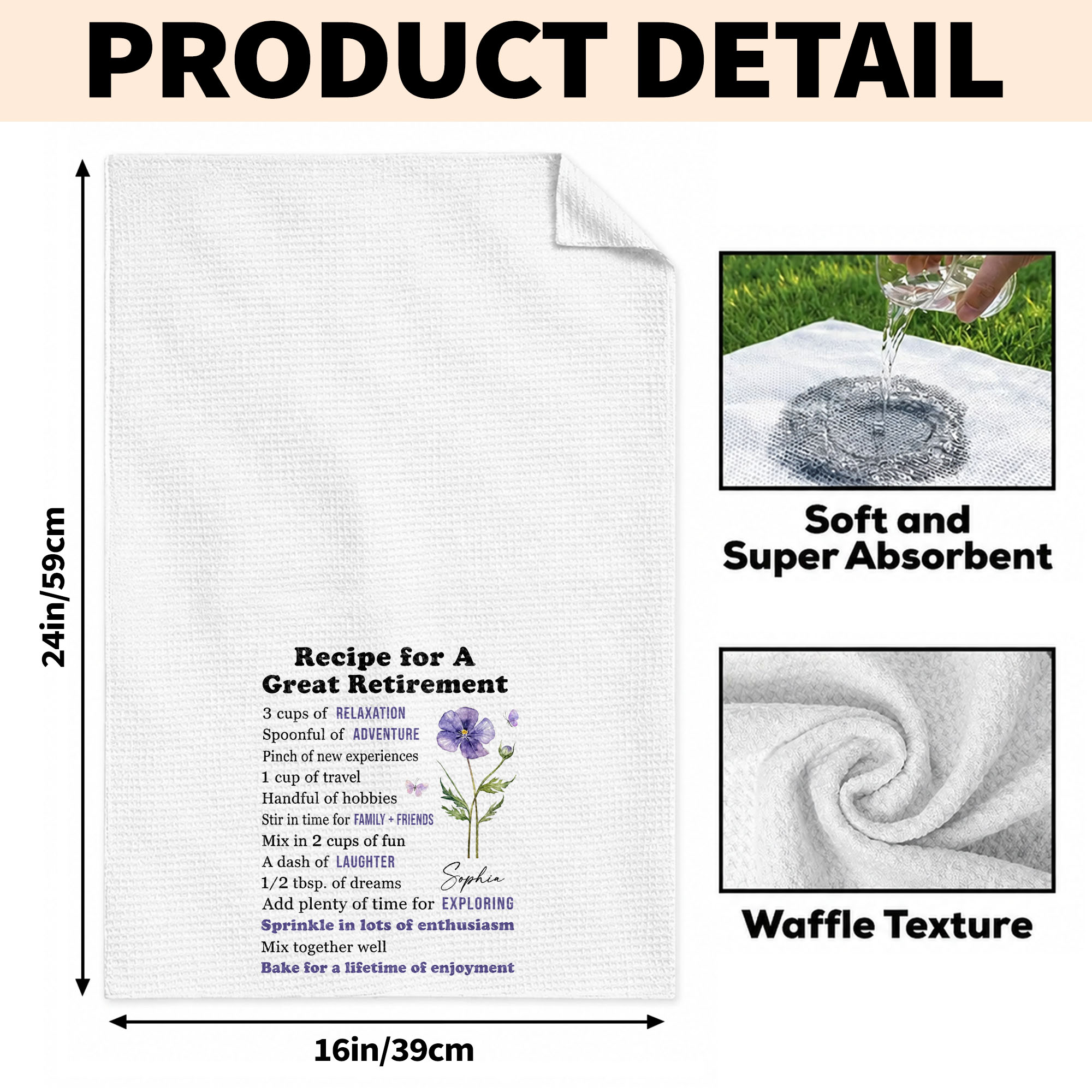 Personalized Kitchen Towel Custom Birth Month Flower Retirement Gift