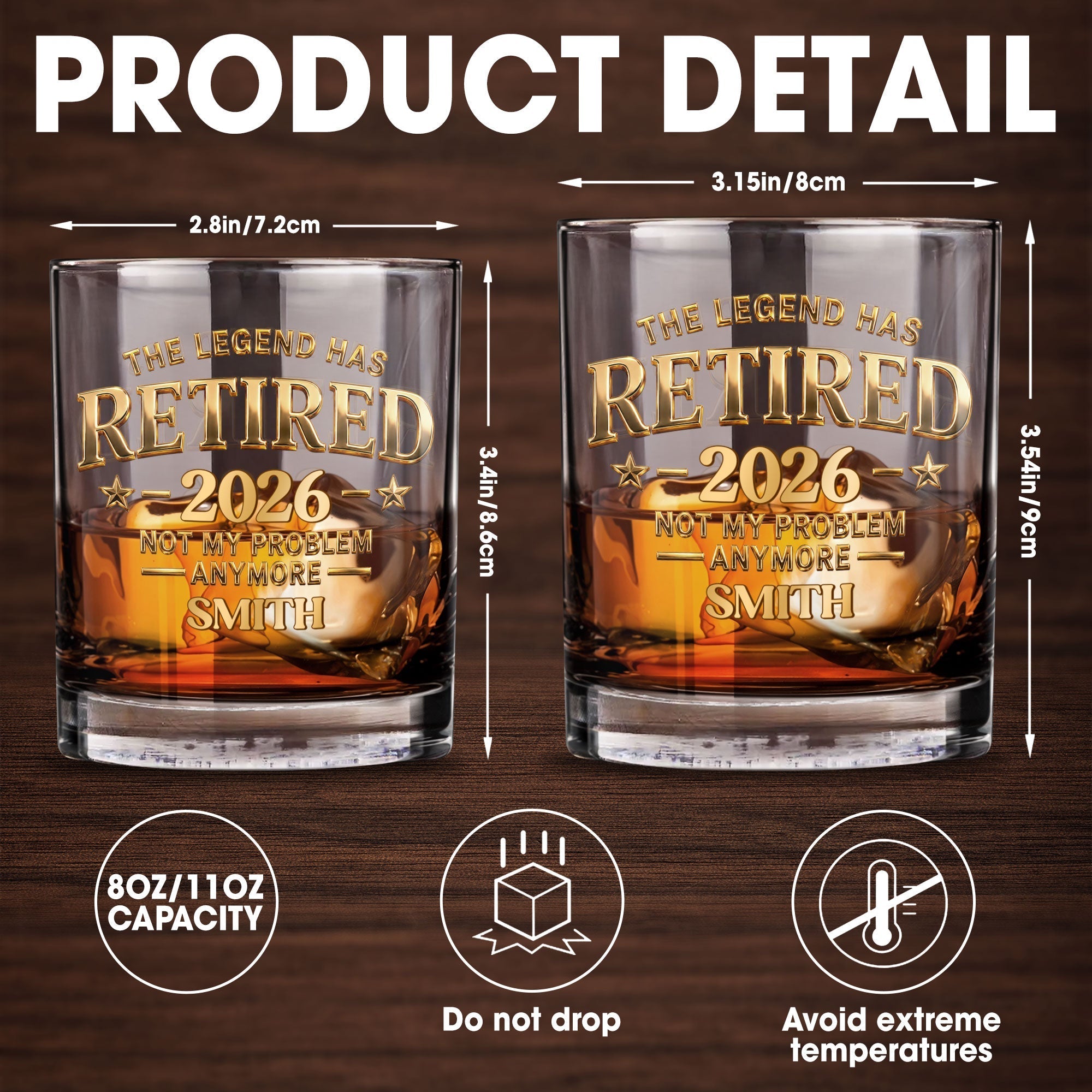 Personalized Custom Whiskey Glass Gift for Retirement or Dad