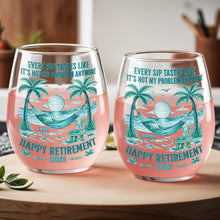 Load image into Gallery viewer, Personalized Stemless Wine Glass Happy Retirement Gift for Coworker
