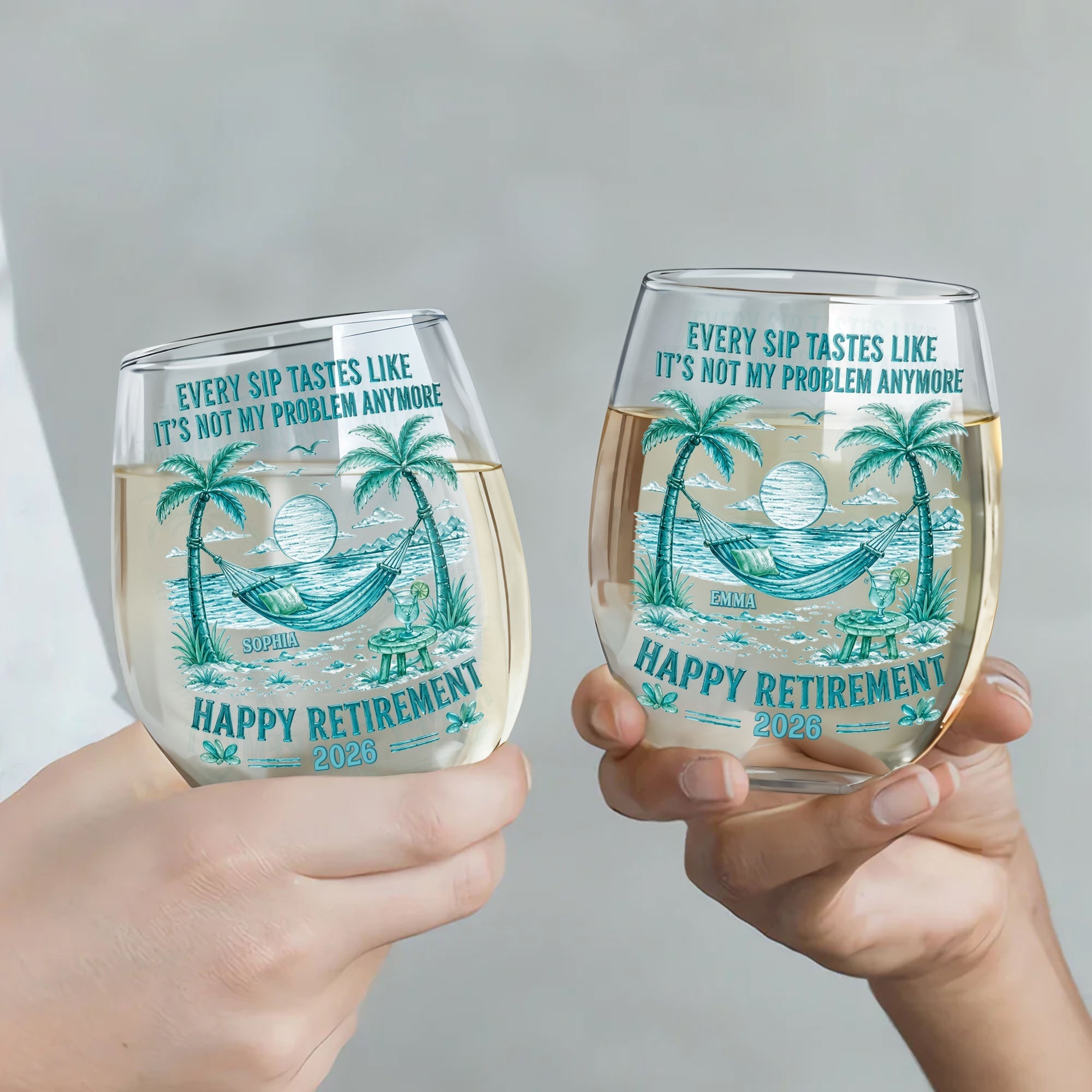 Personalized Stemless Wine Glass Happy Retirement Gift for Coworker