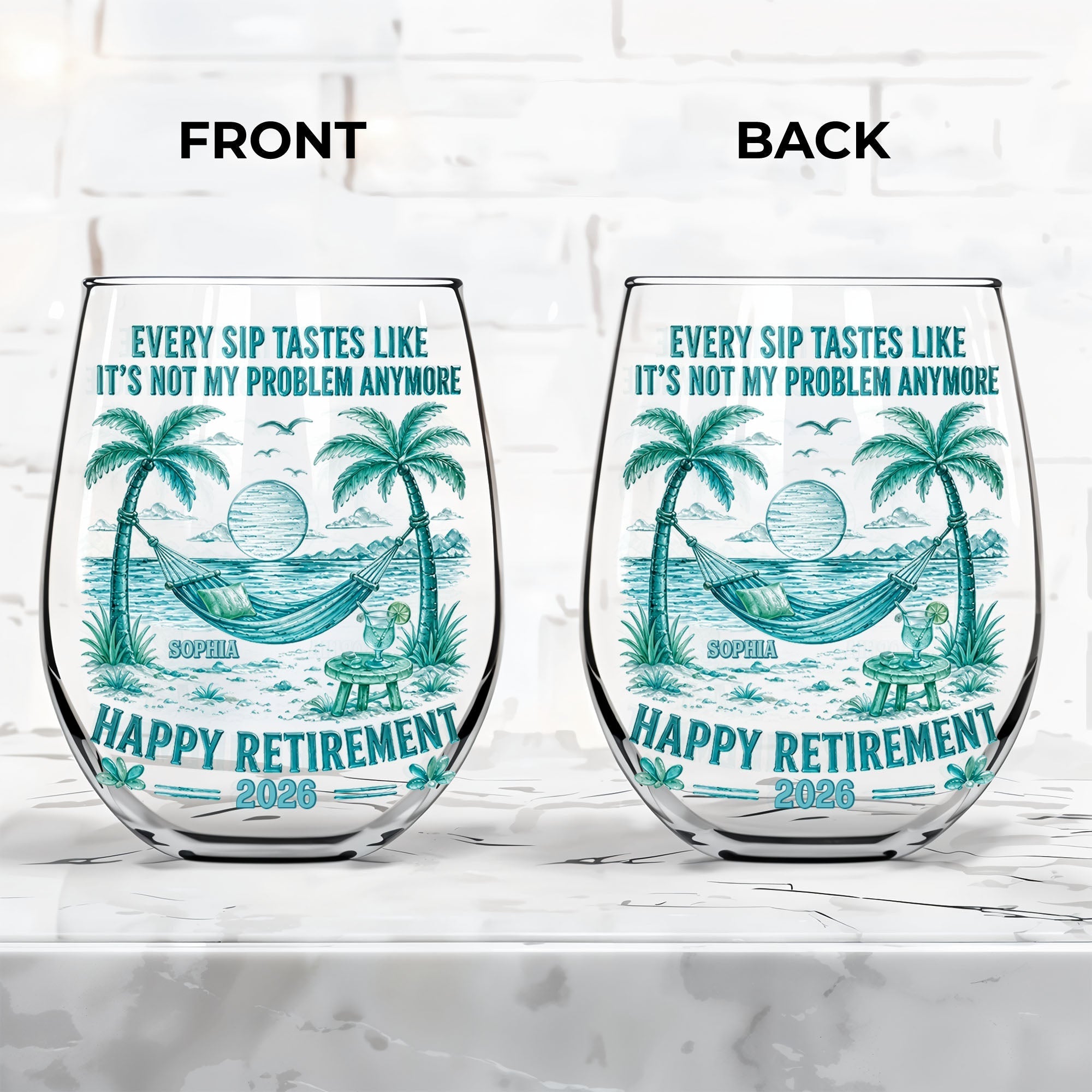 Personalized Stemless Wine Glass Happy Retirement Gift for Coworker