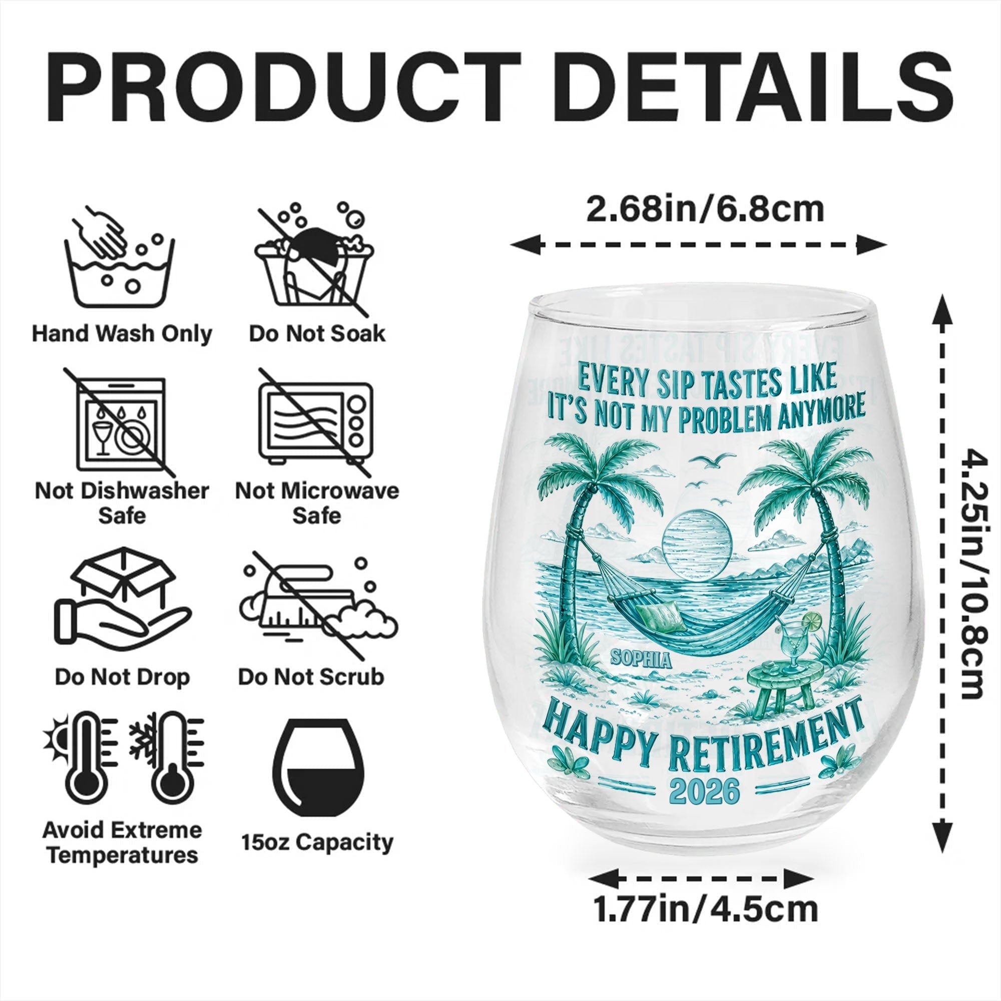 Personalized Stemless Wine Glass Happy Retirement Gift for Coworker