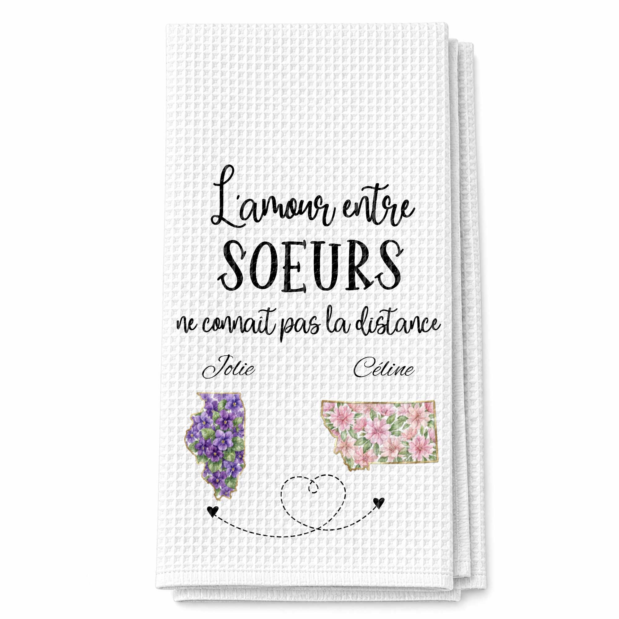 Personalized Floral State Kitchen Towel Custom Gift for Sister