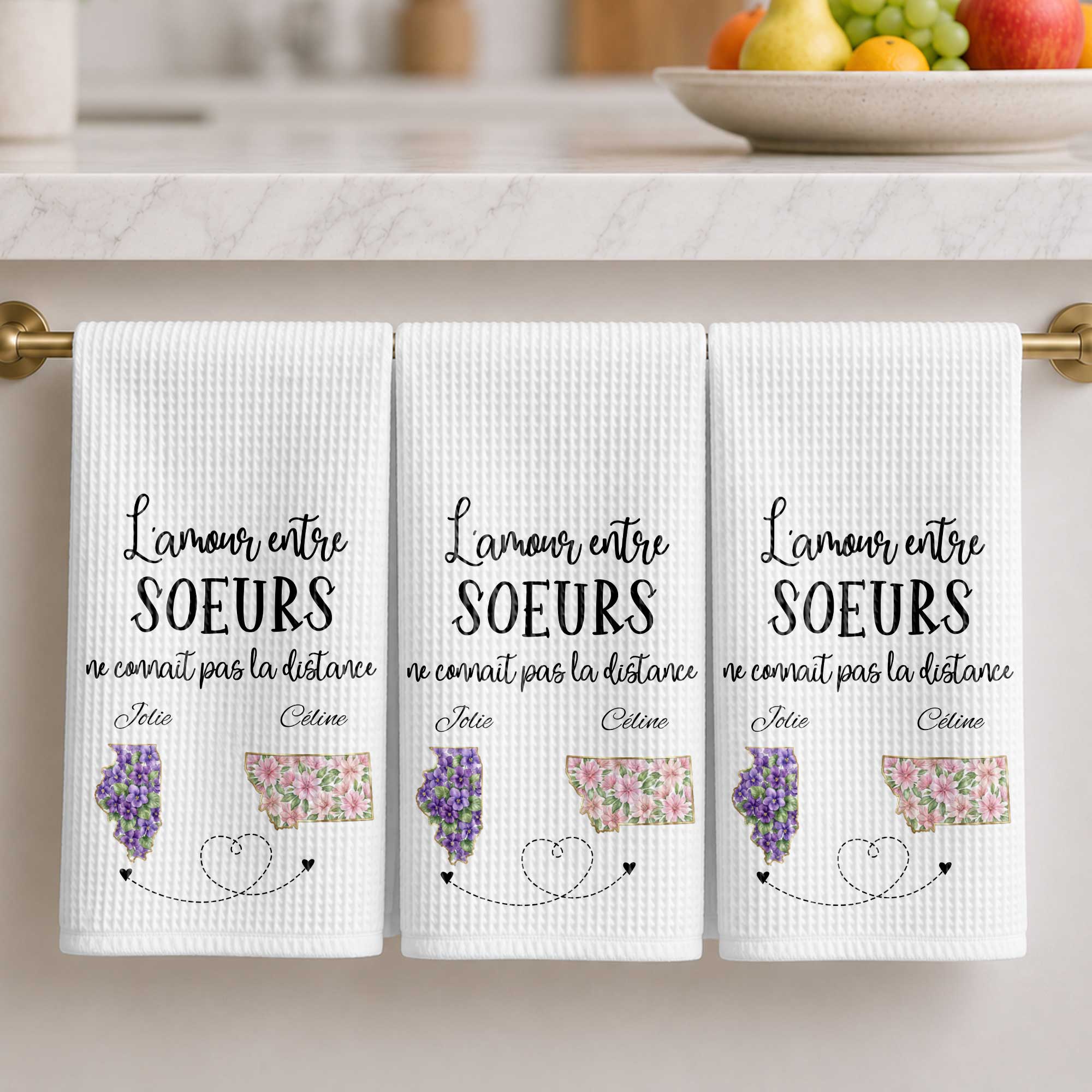 Personalized Floral State Kitchen Towel Custom Gift for Sister