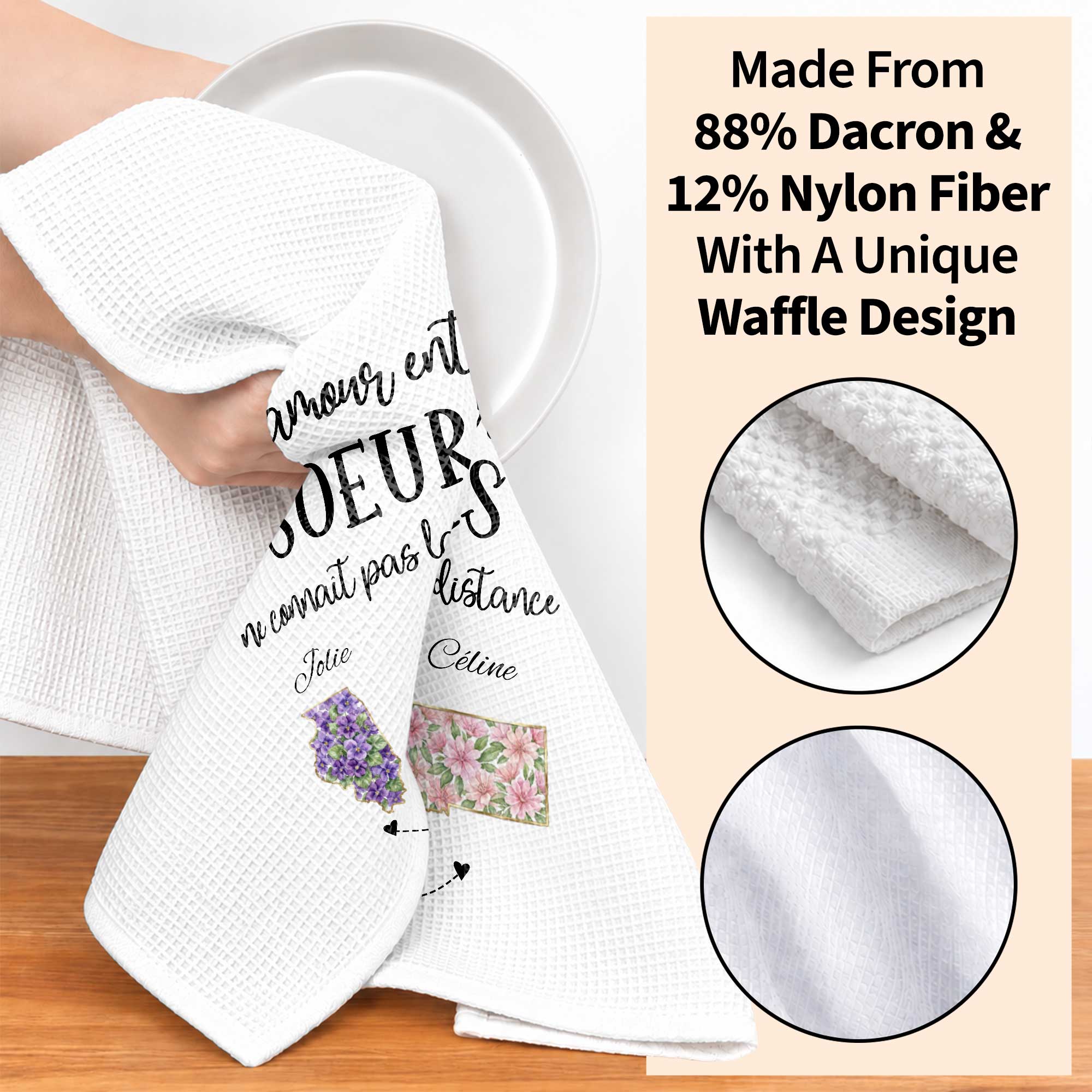 Personalized Floral State Kitchen Towel Custom Gift for Sister