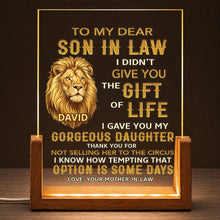 Load image into Gallery viewer, Personalized Acrylic Night Light for Son-in-Law with Wood Base
