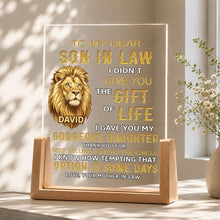 Load image into Gallery viewer, Personalized Acrylic Night Light for Son-in-Law with Wood Base
