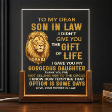 Load image into Gallery viewer, Personalized Acrylic Night Light for Son-in-Law with Wood Base
