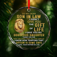 Load image into Gallery viewer, Personalized Glass Circle Ornament Gift for Son-in-Law - Lion Art
