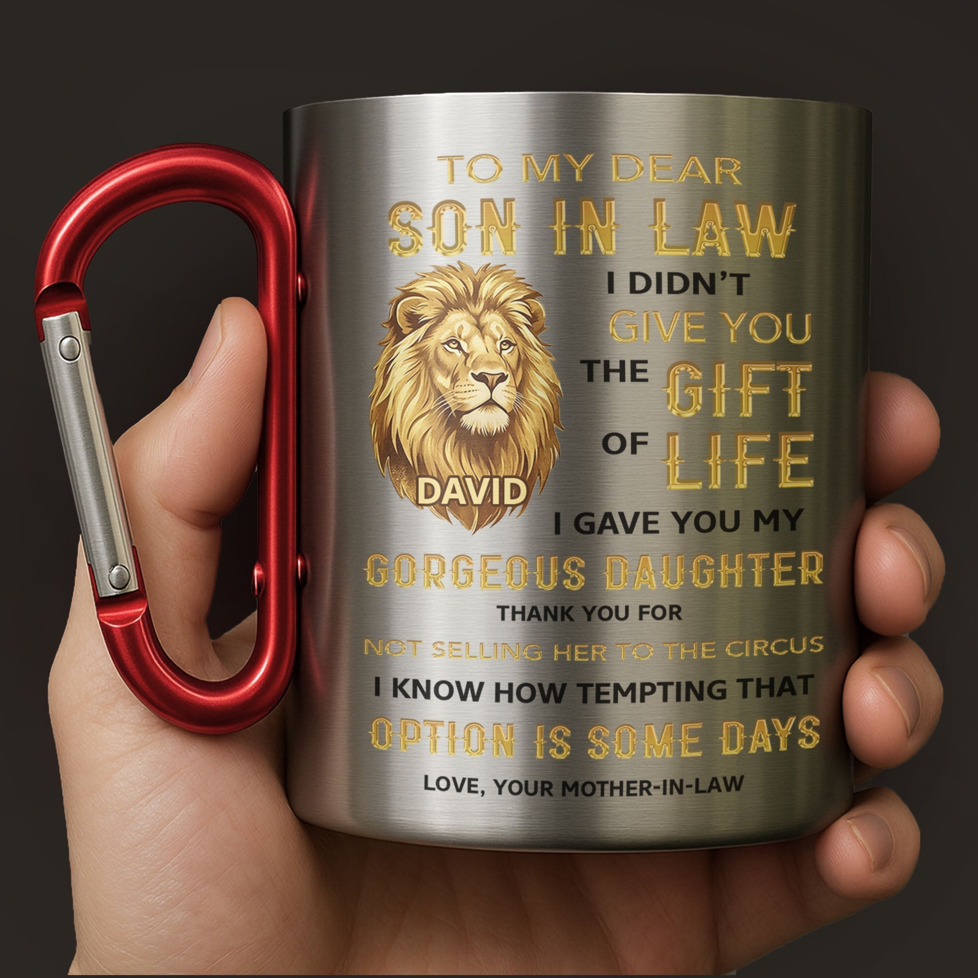 Personalized Stainless Steel Carabiner Mug Gift for Son-in-Law